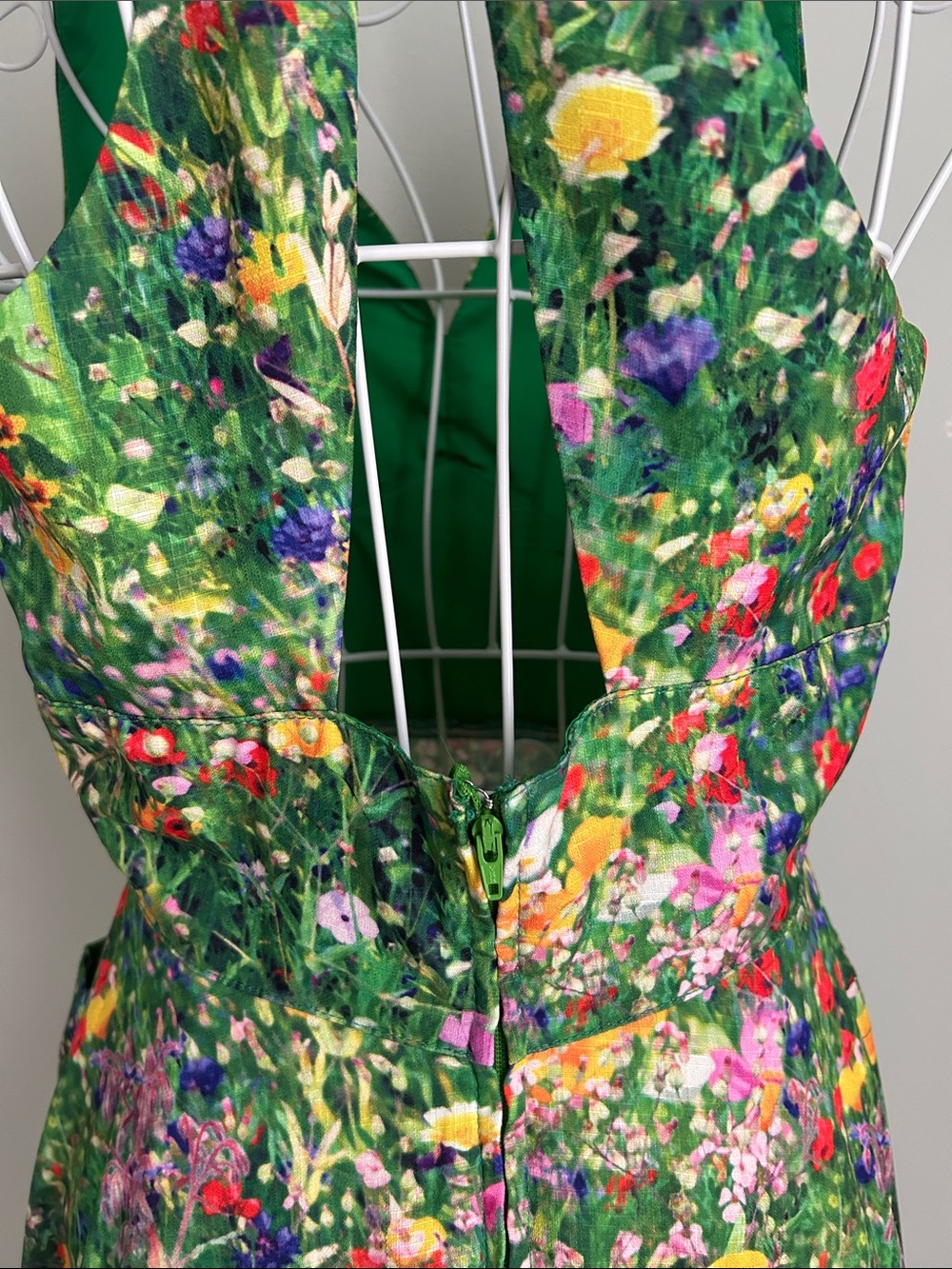 Unique Vintage Green Floral One-Shoulder Midi Dress - Picture 12 of 15